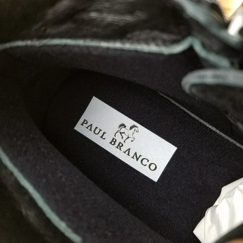 Men's 9M 100% Genuine Leather Black Ankle Boots by Paul Branco Side Zip Lace-up